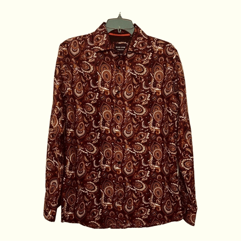 NWT Silver Stone Collection Modern Fit Men Paisley Shirt Burgundy Sz M